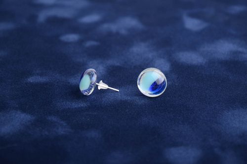 Blue designer stud earrings handmade glass fusing elegant beautiful accessory - MADEheart.com