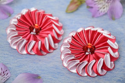 Beautiful handmade design childrens satin ribbon flower scrunchies set 2 pieces - MADEheart.com