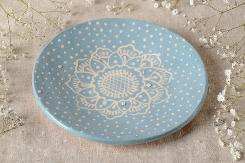 Assiette plate fait main Service vaisselle céramique bleue vaisselle design - MADEheart.com