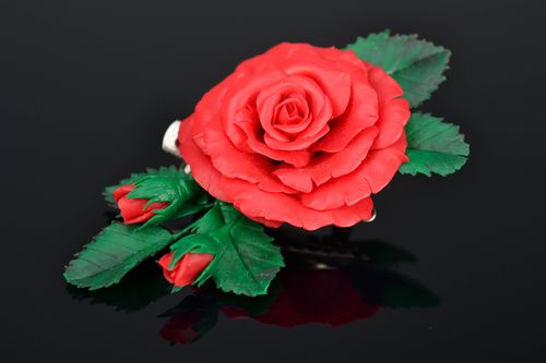 Broche barrette à cheveux en pâte polymère en forme de rose - MADEheart.com