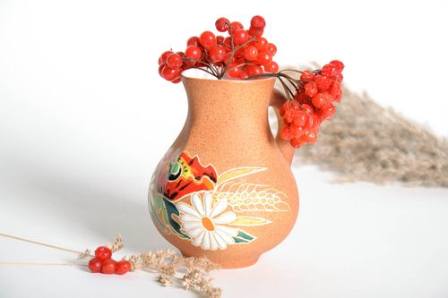 30 oz ceramic water pitcher with floral design and handle 0,75 lb - MADEheart.com