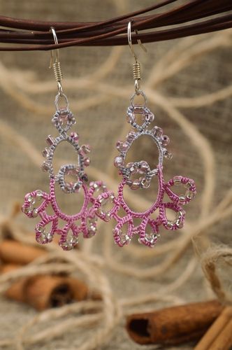 Beautiful lacy handmade woven tatting earrings of violet color - MADEheart.com