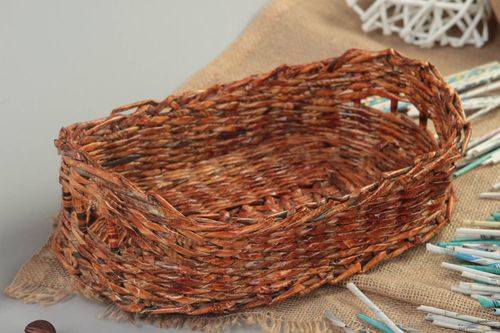 Handmade decorative basket woven paper basket newspaper craft gift ideas - MADEheart.com