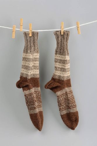 Brown woolen socks handmade socks for home unusual warm socks for men - MADEheart.com