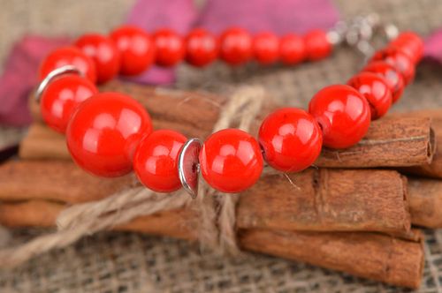 Handmade designer red bright ball charm bracelet with large beads and silver charms - MADEheart.com
