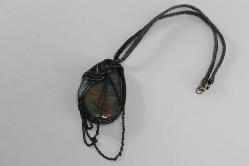 Leather pendant with a bloodstone Rockstar - MADEheart.com