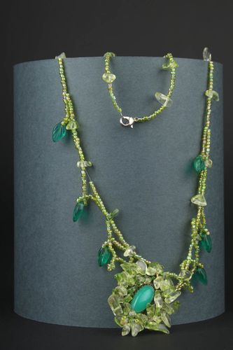 Handmade elegant necklace stylish beaded necklace unusual green necklace - MADEheart.com