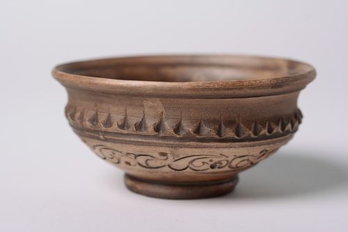 Small handmade ceramic bowl with ornament kilned with milk for 200 ml - MADEheart.com