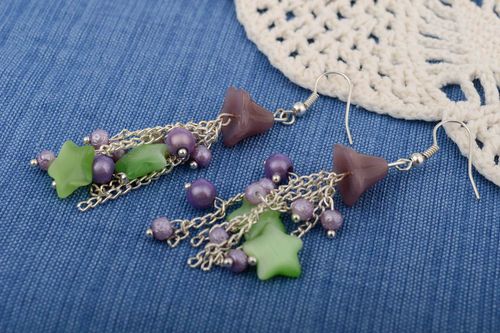Boucles doreilles longues pendantes avec pierre œil-de-chat faites main - MADEheart.com