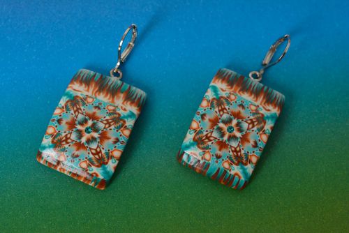 Handmade rechteckige Ohrringe aus Polymer Ton schön Designer Schmuck Geschenk - MADEheart.com