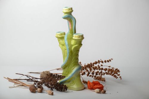 14 inch ceramic candlestick holder in the shape of a green snake 1,88 lb - MADEheart.com