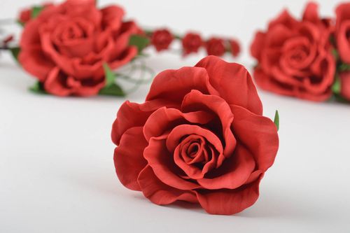 Handmade hair pin made of foamiran with large red elegant beautiful rose - MADEheart.com