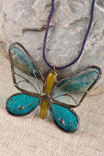 Handmade unique butterfly glass pendant designer stylish accessory for girls - MADEheart.com