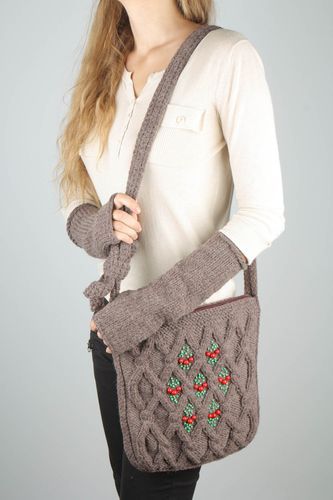 Mala de malha com mitenes de fios de lã acessórios femininos quentes tricotados - MADEheart.com