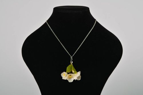 Beautiful handmade designer polymer clay neck pendant with molded flowers - MADEheart.com