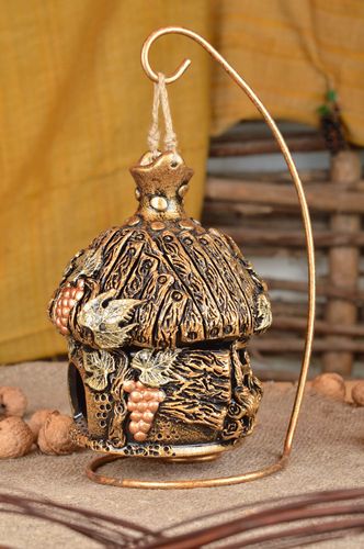 Ceramic painted handmade cute aroma lamp candlestick in shape of house - MADEheart.com