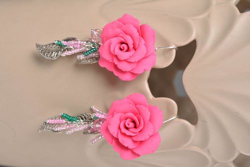 Beautiful bright handmade flower earrings created of polymer clay and beads  - MADEheart.com