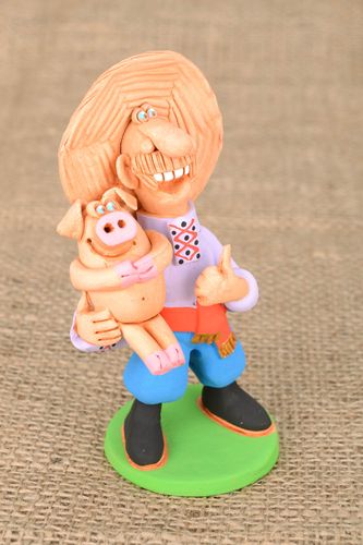 Unusual statue Cossack with Pig - MADEheart.com