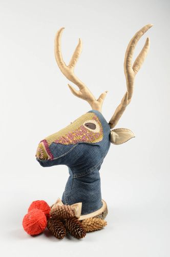 Tête cerf faite main Trophée déco jean tissu soie Cadeau chasseur maison - MADEheart.com