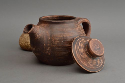 Керамический чайник ручной работы с крышкой коричневый для заваривания на 500 мл - MADEheart.com