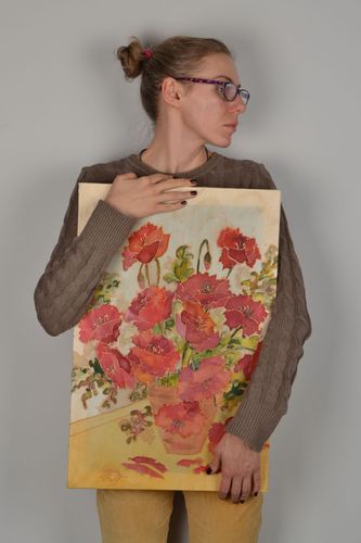 Peinture batik faite main Coquelicots  - MADEheart.com