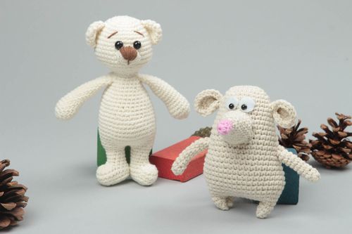 Handmade white soft toys beautiful designer toys 2 stylish toys decor - MADEheart.com