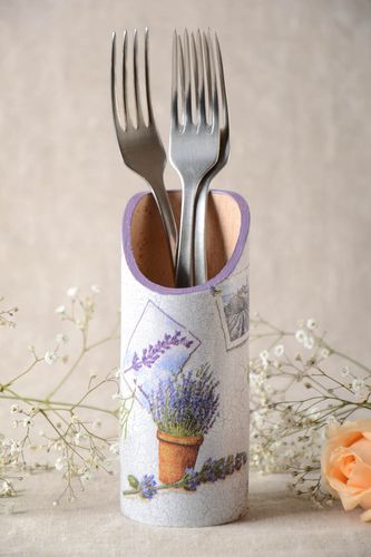 Handmade wooden cutlery holder decoupage wooden kitchen utensil holder gift idea - MADEheart.com