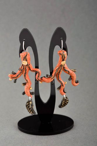 Handmade braune Modeschmuck Ohrringe Äste Polymer Schmuck Accessoire für Frauen - MADEheart.com