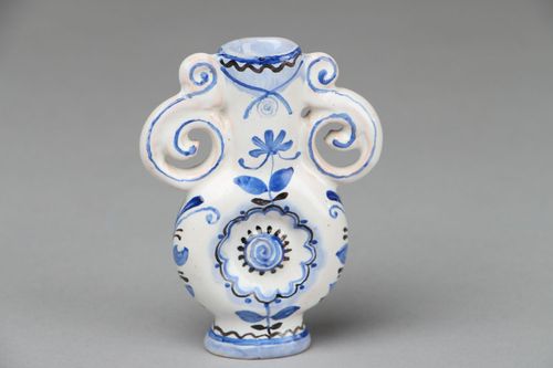 3,6 inches white&blue ceramic pitcher vase 0,12 lb - MADEheart.com