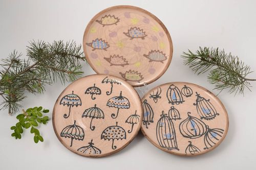 Керамические тарелки ручной работы глиняная посуда три расписные тарелки - MADEheart.com