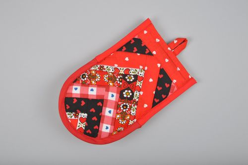Handmade beautiful red striped hot pot holder sewn of cotton fabric for kitchen - MADEheart.com