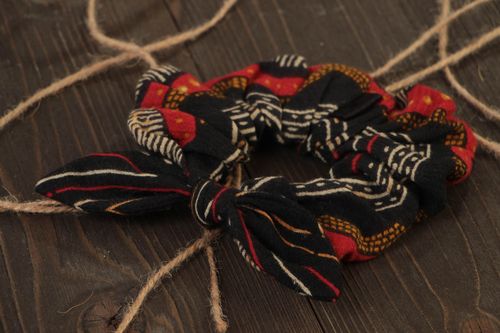 Claret and black handmade textile bunny ears scrunchy volume designer - MADEheart.com