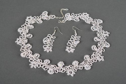 Collar y pendientes frivolité bisutería artesanal accesorios para mujer - MADEheart.com