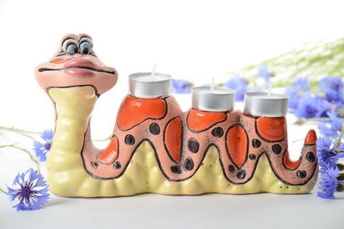 Candeliere in ceramica fatto a mano candelaio dipinto portacandele di argilla - MADEheart.com