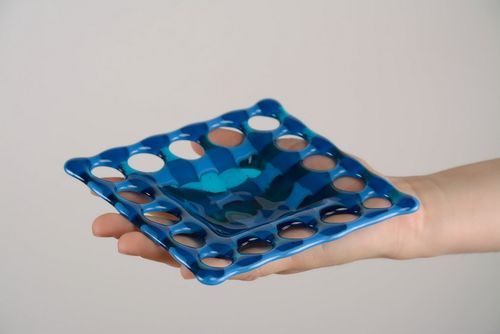 Prato de vidro original artesanal azul - MADEheart.com