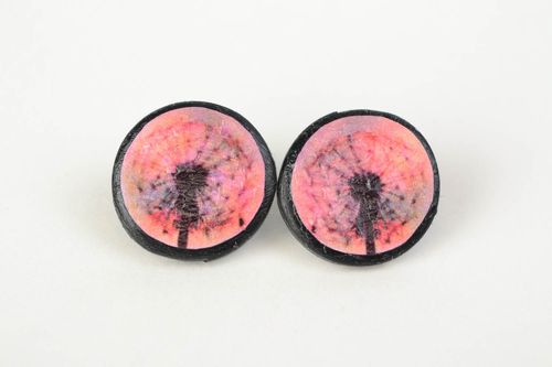 Handmade stylish stud earrings made of polymer clay with decoupage Dandelions  - MADEheart.com