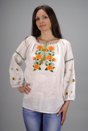 Ethnic tunic made of flax embroidered shirt - MADEheart.com