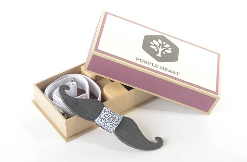 Graue Fliege aus Holz handmade Accessoire für Männer Krawatte Fliege Schnurrbart - MADEheart.com