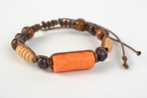Handmade bracelet made of cotton cords with large wood beads braided accessory - MADEheart.com