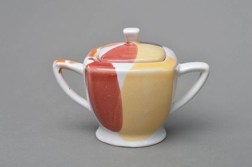 Azucarera de porcelana hecha a mano pintada con esmaltes multicolores con tapa - MADEheart.com