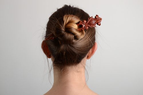Large elegant handmade hair pin carved of wood and coated with varnish  - MADEheart.com