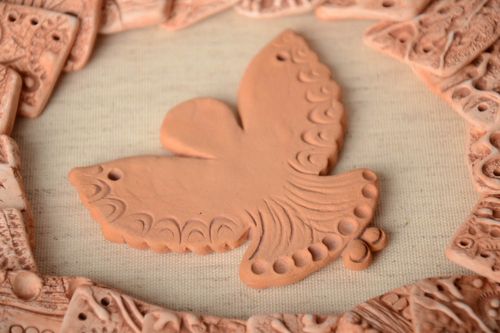 Handmade flat ceramic blank pendant for painting in the shape of angel - MADEheart.com