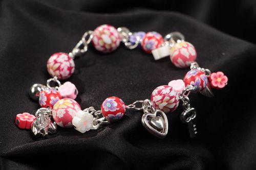 Colorful handmade childrens design polymer clay wrist bracelet with charms - MADEheart.com