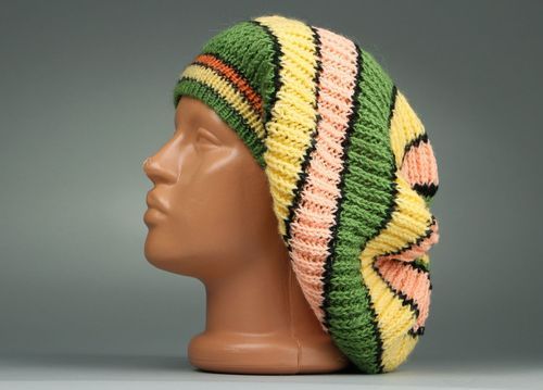 American knitted green & yellow beret - MADEheart.com