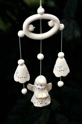 Ceramic hanging bells with an angel, blue - MADEheart.com