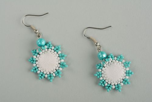 Genuine leather earrings with beads - MADEheart.com
