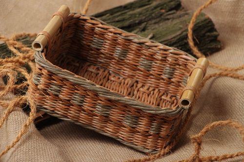 Handmade twist woven tray with two handles in the shape of basket - MADEheart.com