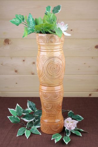 21 inches floor wooden handmade vase in light color 4,6 lb - MADEheart.com