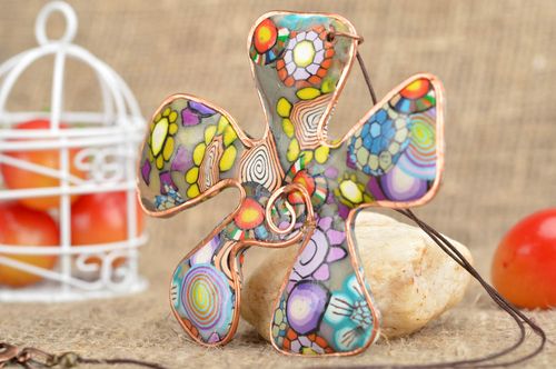 Handmade designer polymer clay pendant large bright flower summer accessory - MADEheart.com
