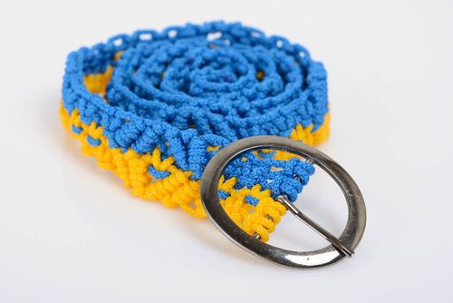 Blue with a yellow belt macrame handmade designer bright accessory for every day - MADEheart.com